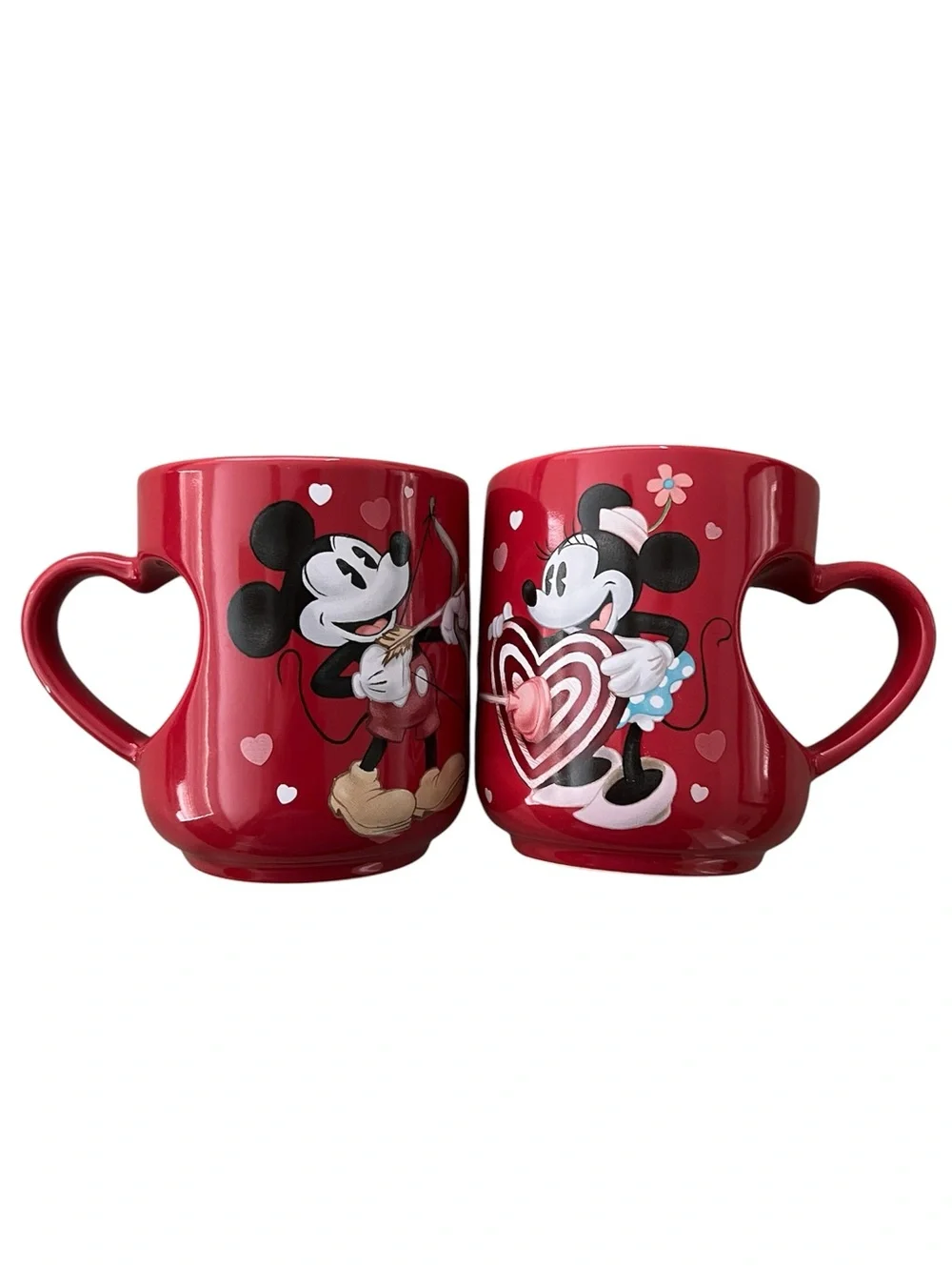 Disney Store Mickey & Minnie “His and Hers” Heart-Handle Ceramic Mug Pair